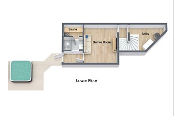 A floor plan showing the lower floor of a house