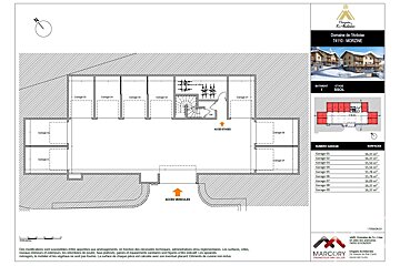 A blueprint of a basement garage level for a building in Morzine, featuring 9 individual garages, a bike room, and various access points.