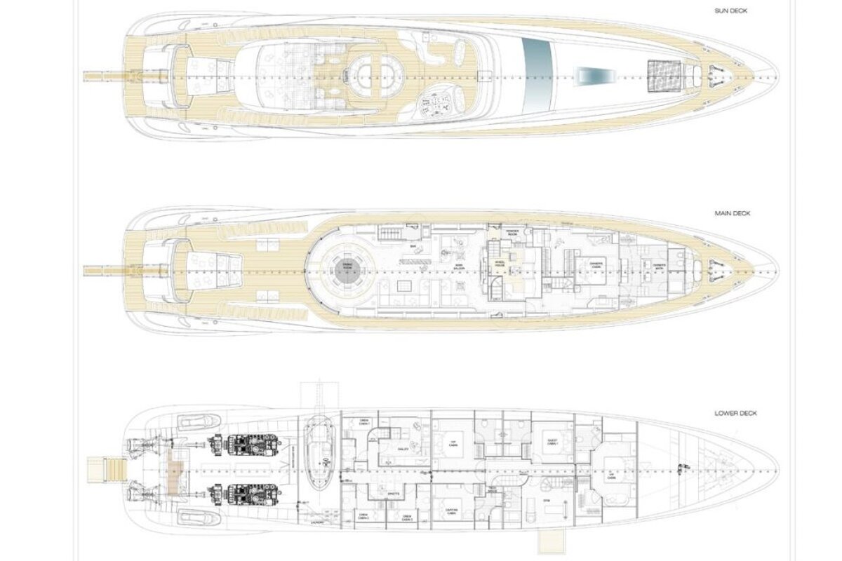 A drawing of a boat shows the lower deck and main deck