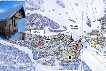 A map showing the location of mazot and the office du tourisme