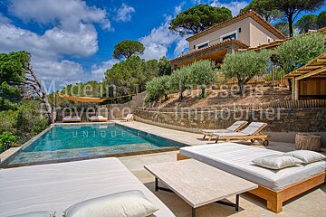 A swimming pool with a house in the background and the words made in provence