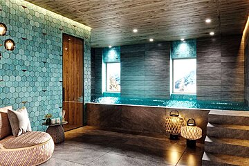 An artist 's impression of a spa with blue tiles