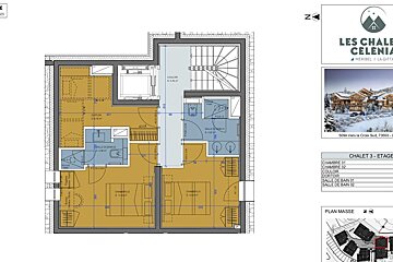 A floor plan of a chalet with the words les chalets celenia on the bottom