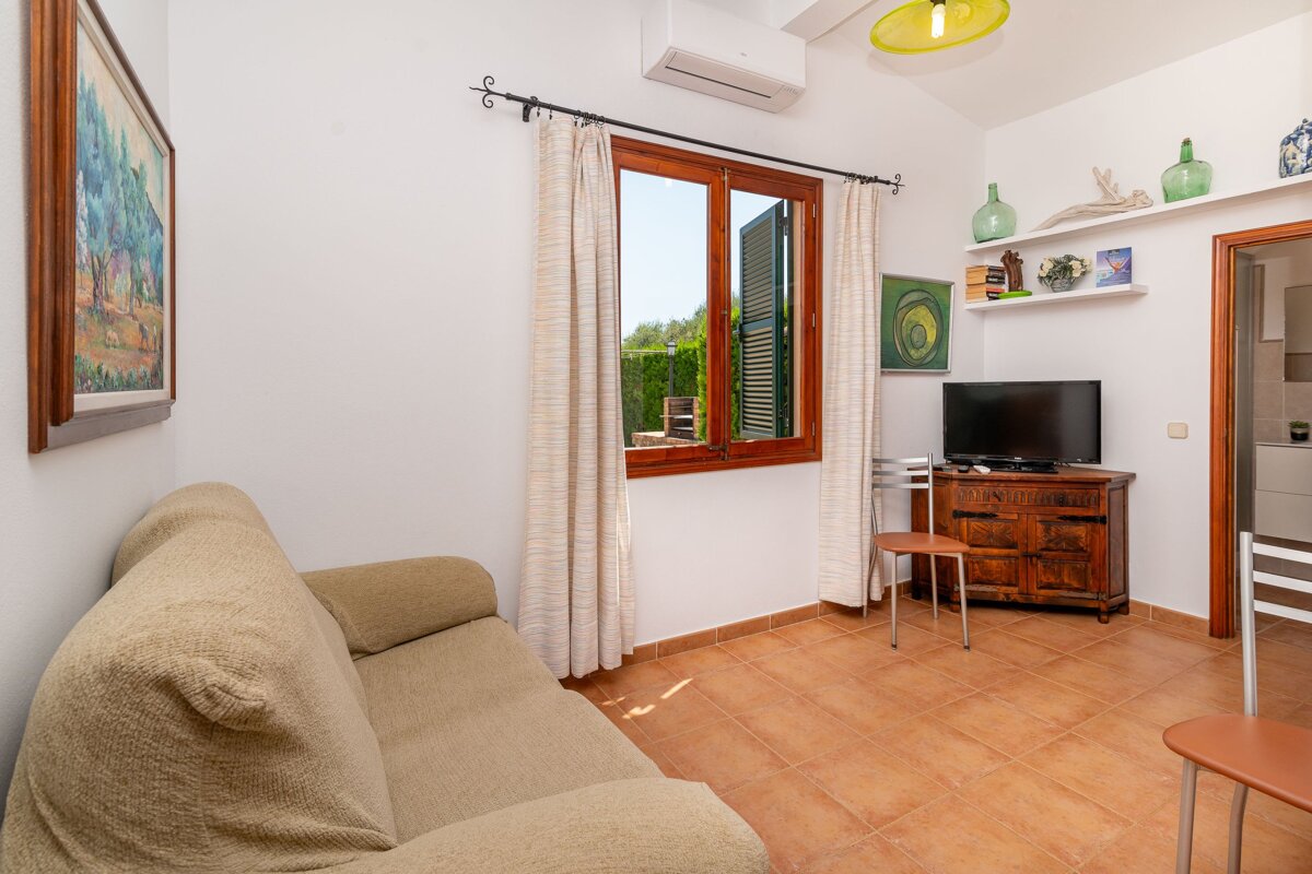 A living room with a couch and a flat screen tv