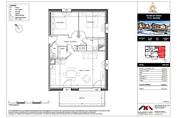 Detailed architectural floor plan of a T3 (2-bedroom) apartment in 