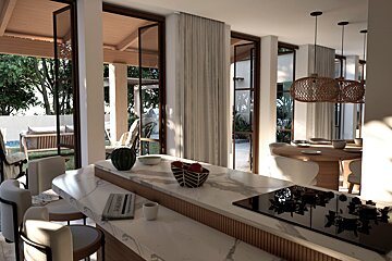 An artist 's impression of a kitchen with a marble counter top