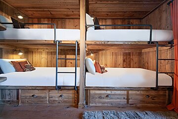 A bunk bed with a ladder attached to it