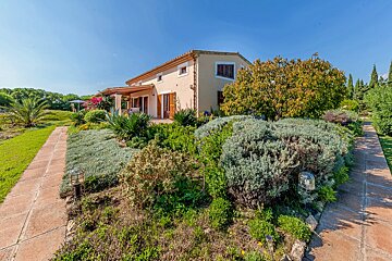 A house is surrounded by a lush green garden
