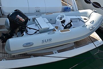A suzuki outboard motor is attached to the side of a boat