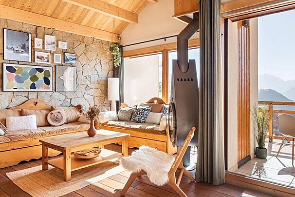 A living room with a couch and a coffee table