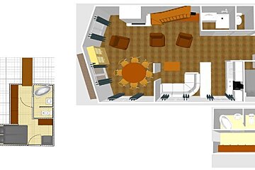 A 3d floor plan of a house with a balcony