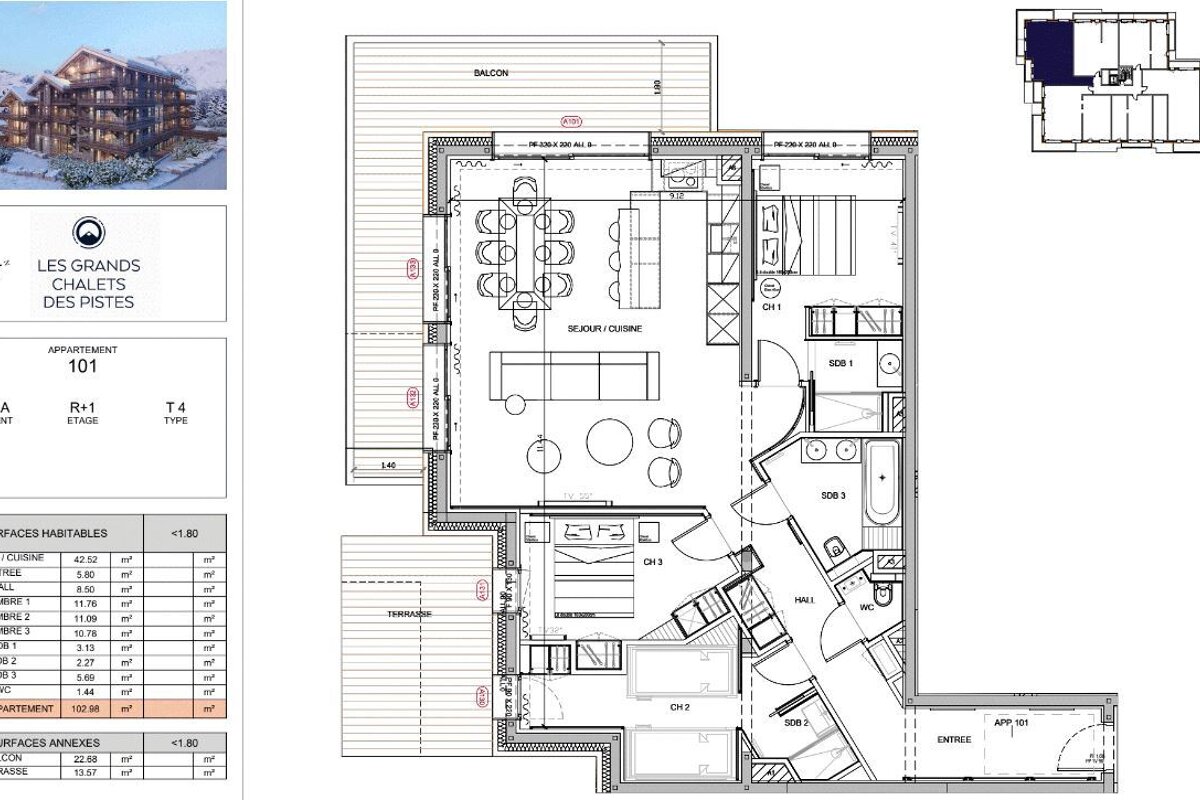 A floor plan of the les grands chalets des pistes apartment 101