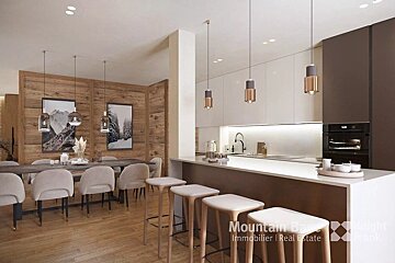 A rendering of a kitchen and dining room by mountain estate immobilier real estate