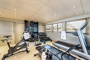 A gym with a bike that says nordictrack on it