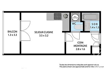 A floor plan of a house with balcony and coin montagne