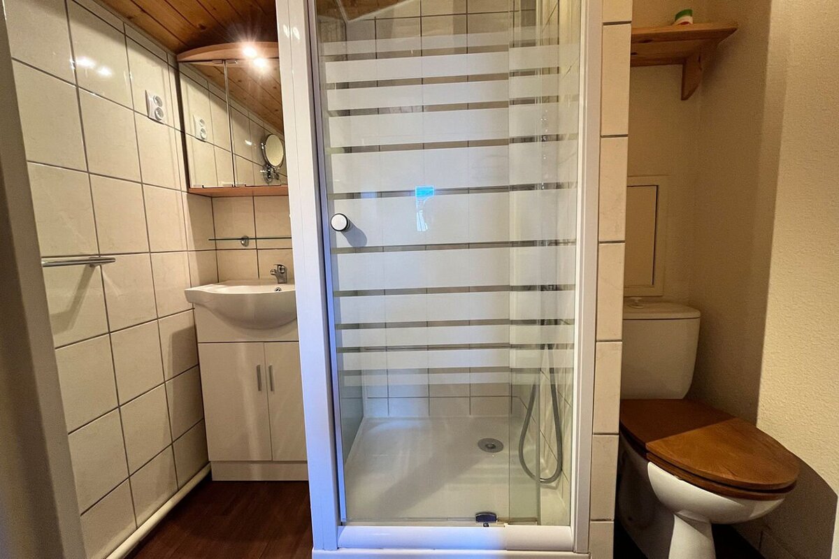 A bathroom with a toilet a sink and a shower