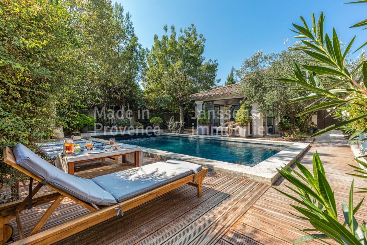 A swimming pool with the words made in provence on the bottom