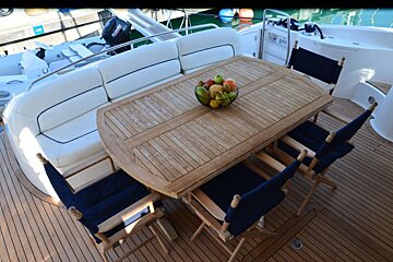 A wooden table with a bowl of fruit on it