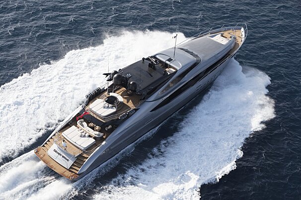 An aerial view of a luxury yacht named scorpion king
