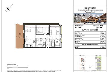 A floor plan for a Type T2 apartment (57.95 m² habitable, 15.18 m² balcony) in the 