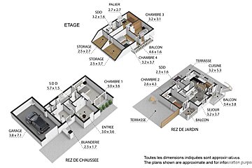 A floor plan of a house with rez de jardin at the bottom