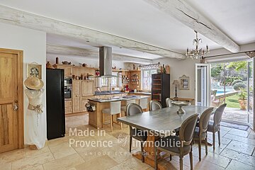 A kitchen with the words made in provence by janssens immobilier