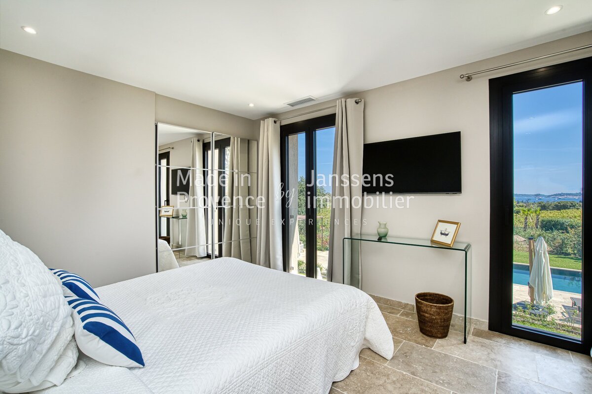 A bedroom with a large bed and a flat screen tv