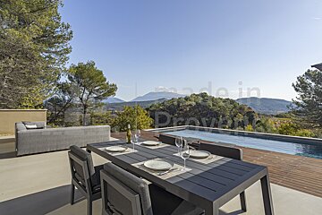 A table and chairs on a patio with the word provence in the background