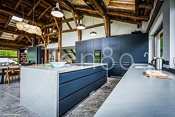 A kitchen with the number 80 on the ceiling
