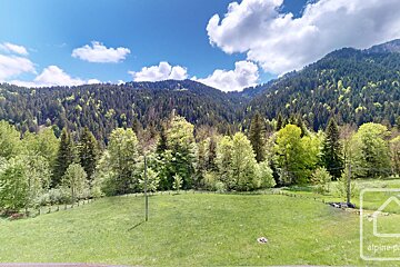 A picture of a field with mountains in the background is taken by alpine-pro