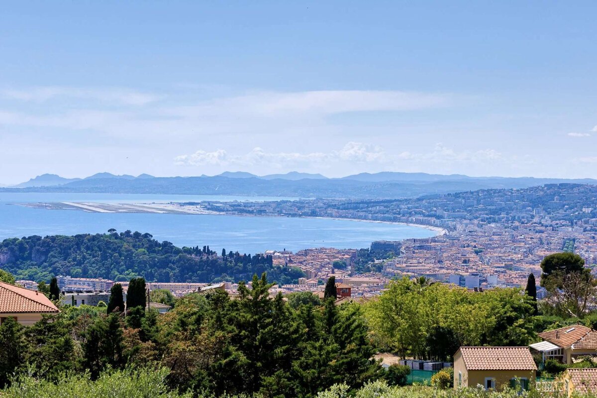 A view of a city with mountains in the background