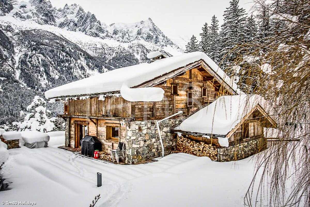 A photo of a snowy cabin taken by holidays
