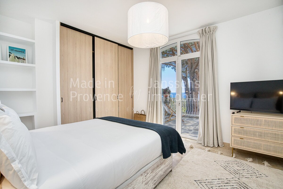A bedroom with a bed and a television that says made in provence