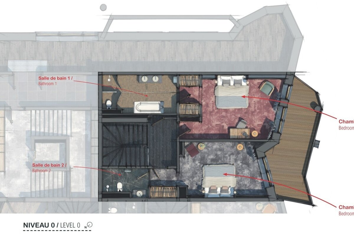 An aerial view of the second floor of a house