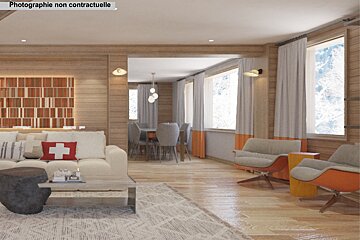 A living room with a couch that has a cross on it