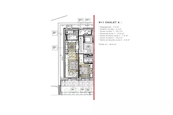 A floor plan of a chalet a with measurements
