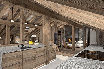 A kitchen with granite counter tops and wooden cabinets