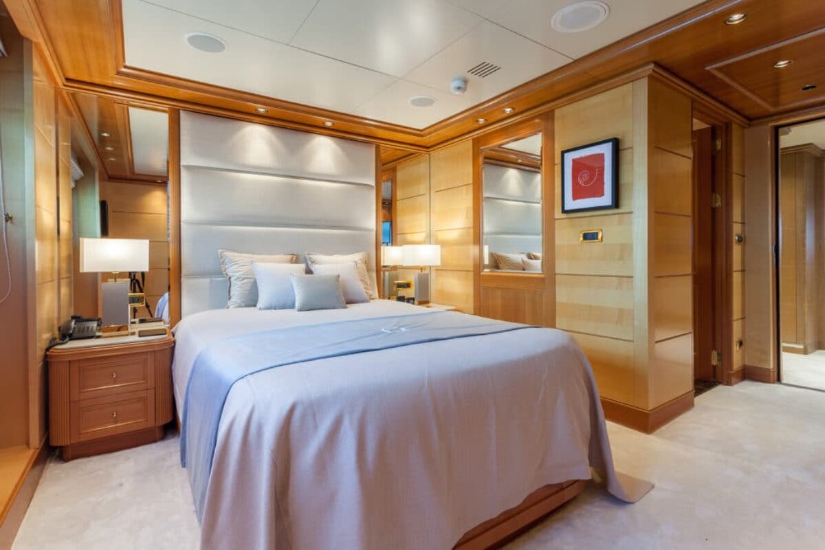 A bedroom with a bed and a picture on the wall