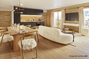 An artist 's impression of a living room with a couch and a table