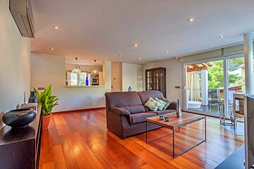 A living room with a couch and a coffee table