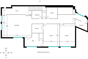 A black and white floor plan of a house in french