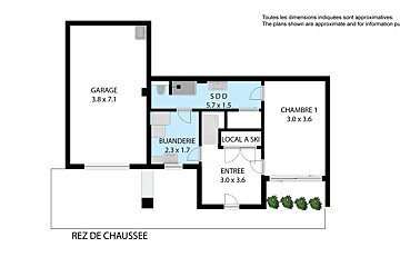 A floor plan of a house with rez de chaussee at the bottom