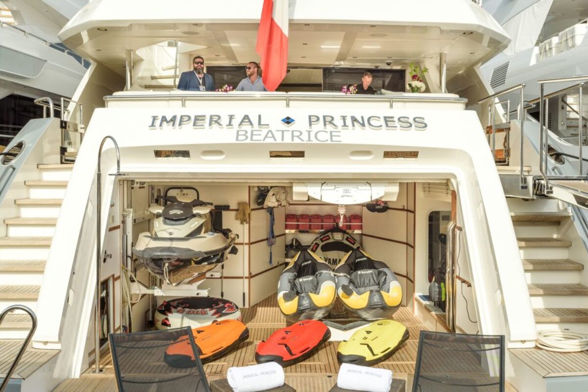 The back of a yacht named imperial princess beatrice