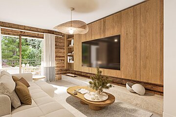 A living room with a couch and a flat screen tv