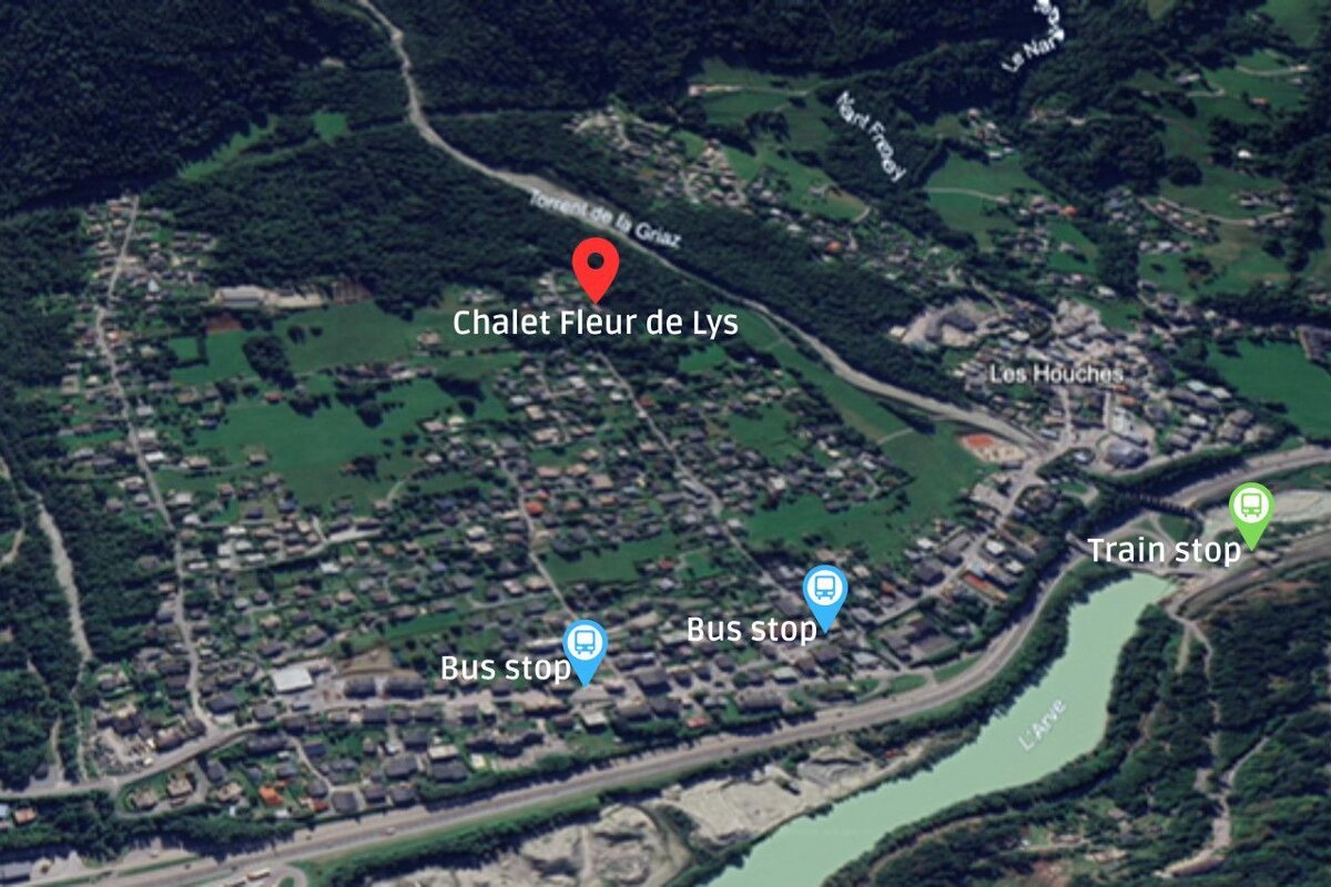 An aerial view of chalet fleur de lys showing bus stop and train stop