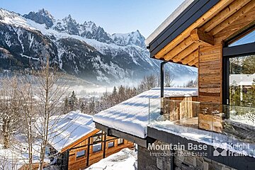 A mountain base advertisement with a view of snowy mountains