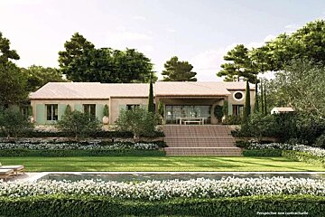 An artist 's impression of a house with a pool