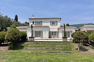 A white house with a swimming pool in the backyard