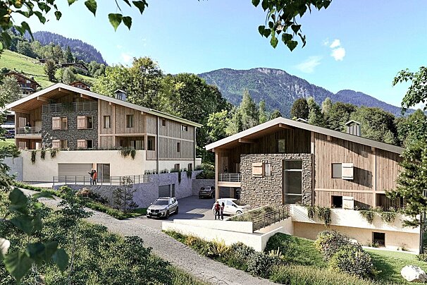 An artist 's impression of a house in the mountains