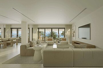 A living room with a couch and a flat screen tv